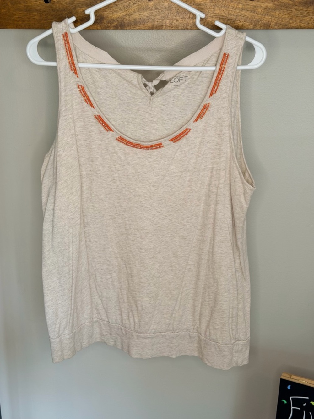 Ann Taylor LOFT Cream Tank with Orange Beaded Neckline
